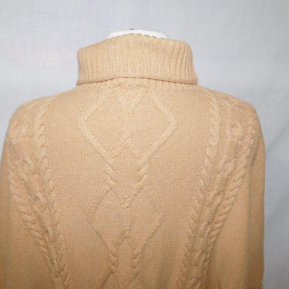 GAP Women XS Oversized Brown Tan Cable Knit Wool blend Turtleneck Poncho Sweater - Picture 10 of 11